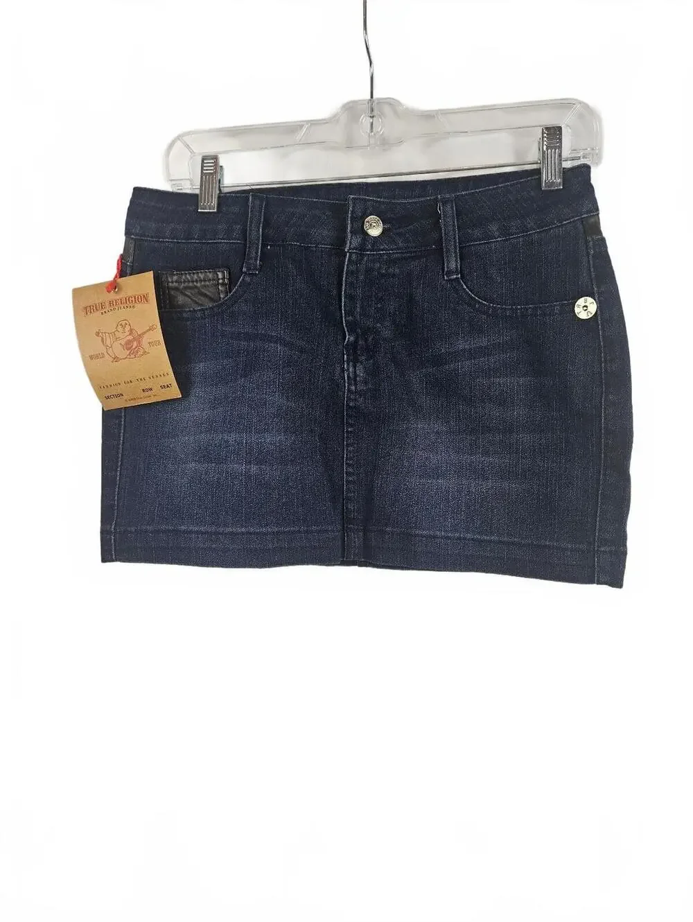 True Religion Dark Blue Denim Mini Skirt Size 26 USA NWT